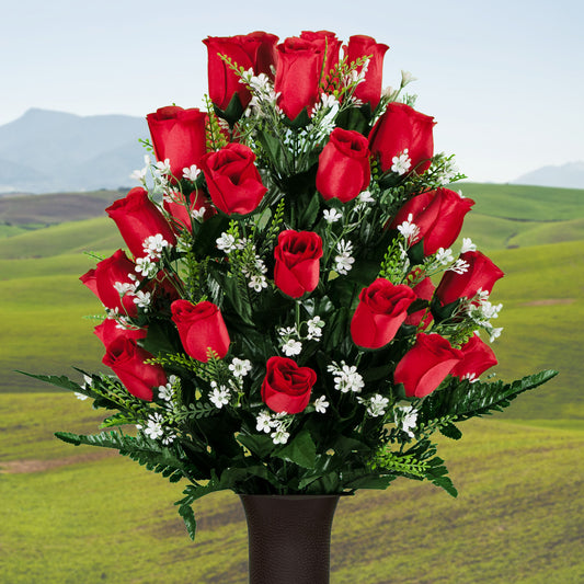 Red Roses with Lily Grass